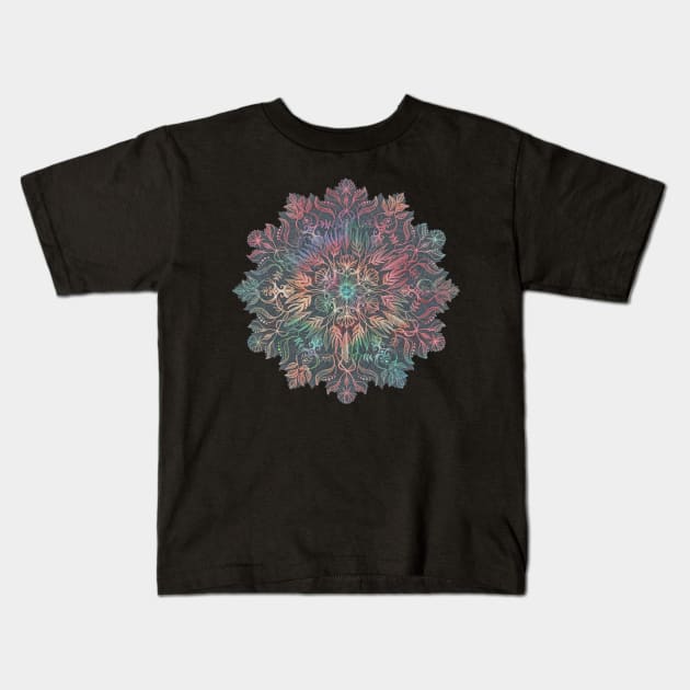 Winter Sunset Mandala in Charcoal, Mint and Melon Kids T-Shirt by micklyn